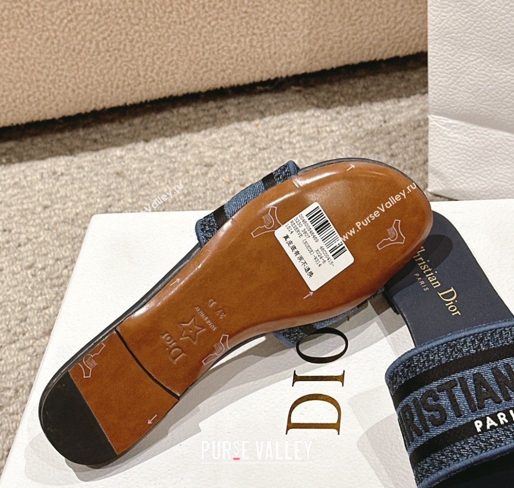 Dior Dway Flat Slides Sandal in Classic Embroidered Denim Dark Blue 2024 1230 (MD-241231023)