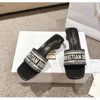 Dior Dway Heel Slides Sandal 3.5cm in Classic Embroidered Cotton Black 2024 1230 (MD-241231019)