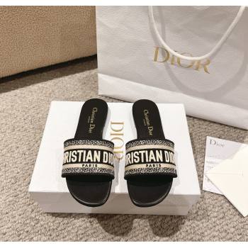 Dior Dway Flat Slides Sandal in Classic Embroidered Cotton Black 2024 1230 (MD-241231024)