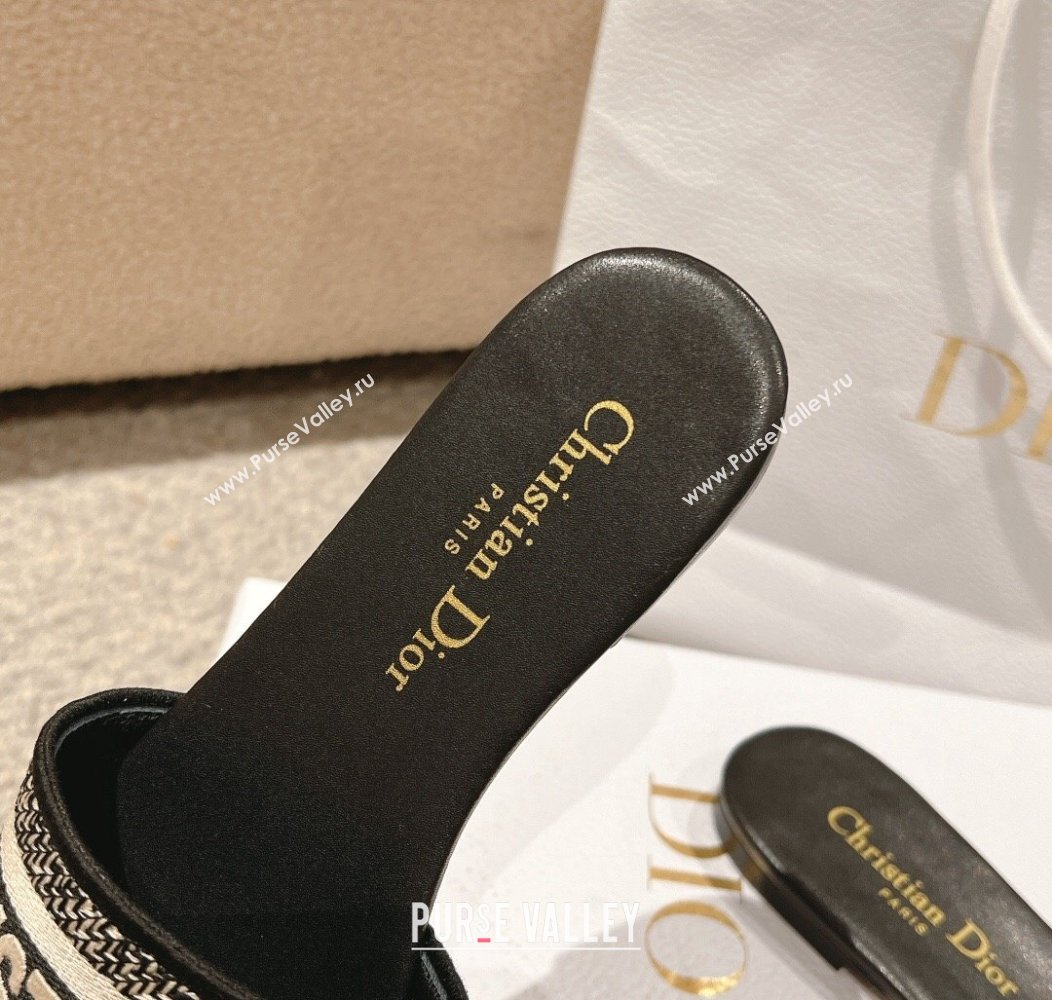 Dior Dway Flat Slides Sandal in Classic Embroidered Cotton Black 2024 1230 (MD-241231024)