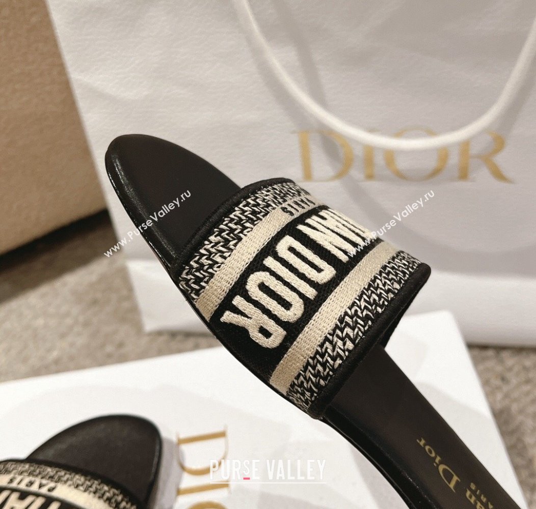 Dior Dway Flat Slides Sandal in Classic Embroidered Cotton Black 2024 1230 (MD-241231024)