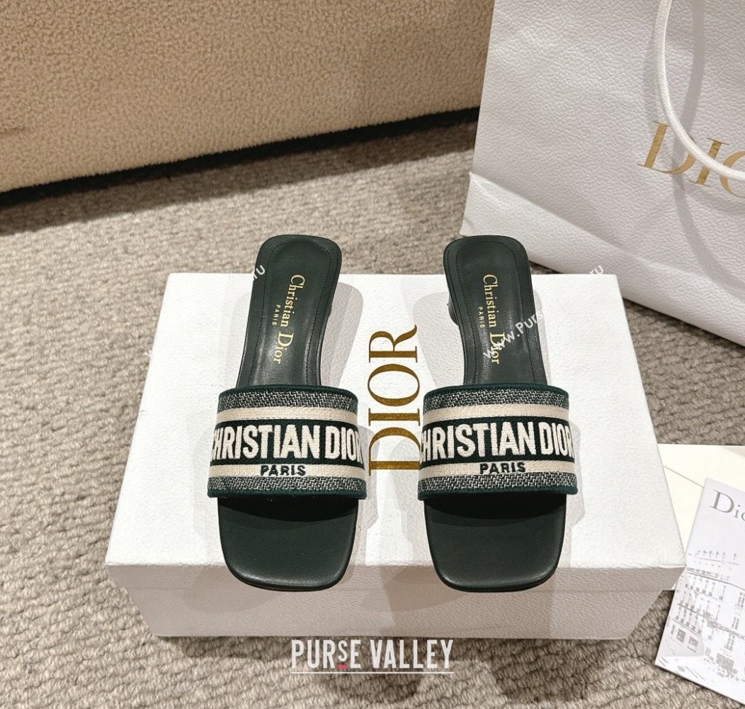 Dior Dway Heel Slides Sandal 3.5cm in Classic Embroidered Cotton Green 2024 1230 (MD-241231020)