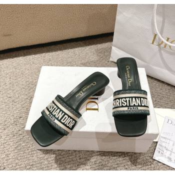 Dior Dway Heel Slides Sandal 3.5cm in Classic Embroidered Cotton Green 2024 1230 (MD-241231020)