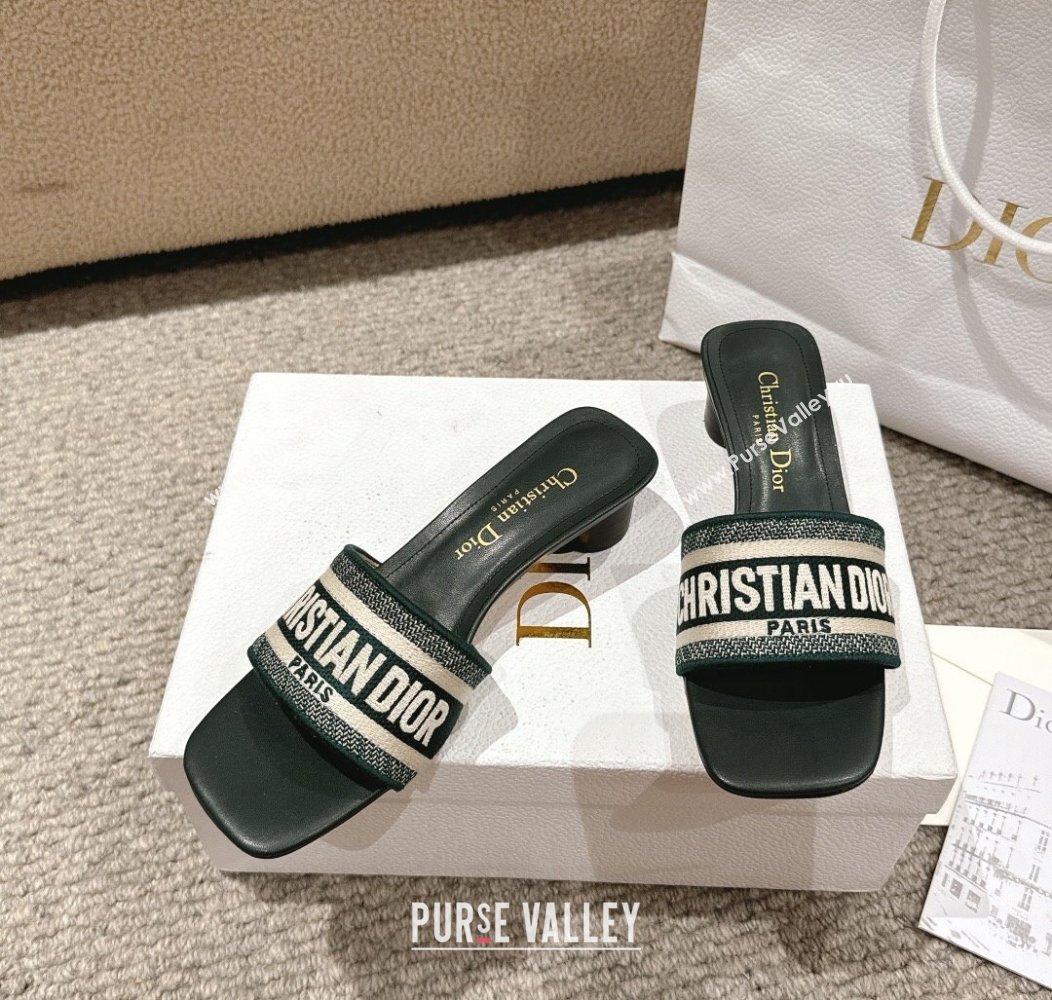 Dior Dway Heel Slides Sandal 3.5cm in Classic Embroidered Cotton Green 2024 1230 (MD-241231020)