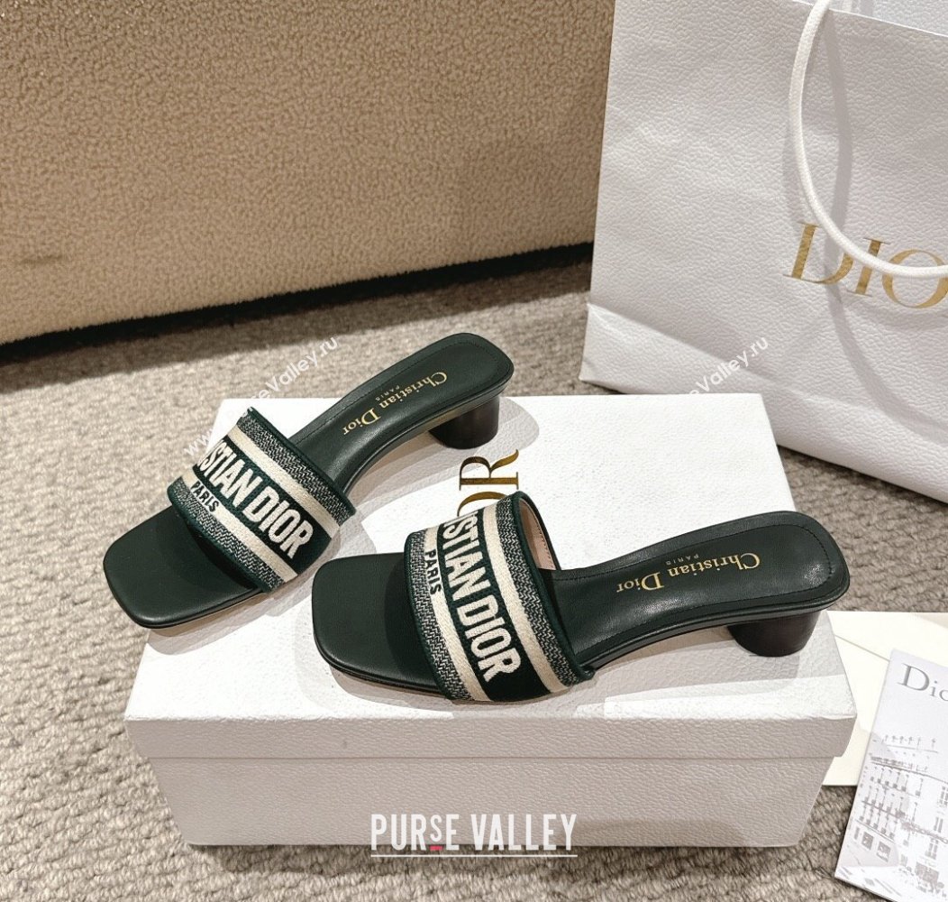 Dior Dway Heel Slides Sandal 3.5cm in Classic Embroidered Cotton Green 2024 1230 (MD-241231020)