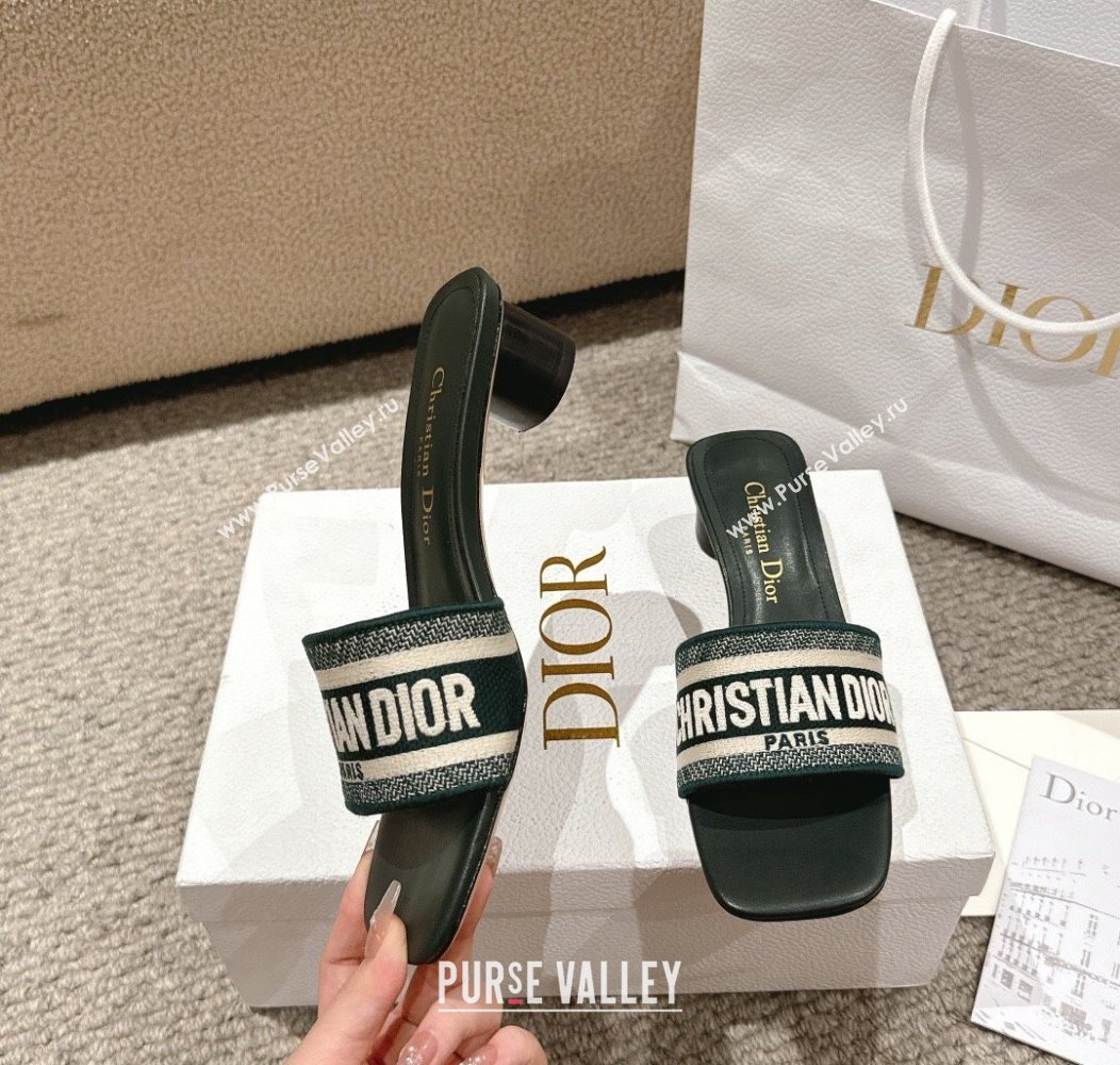 Dior Dway Heel Slides Sandal 3.5cm in Classic Embroidered Cotton Green 2024 1230 (MD-241231020)