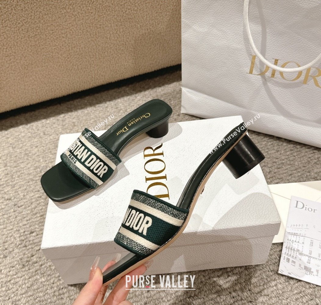 Dior Dway Heel Slides Sandal 3.5cm in Classic Embroidered Cotton Green 2024 1230 (MD-241231020)