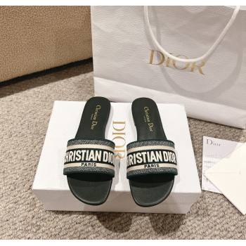 Dior Dway Flat Slides Sandal in Classic Embroidered Cotton Green 2024 1230 (MD-241231025)