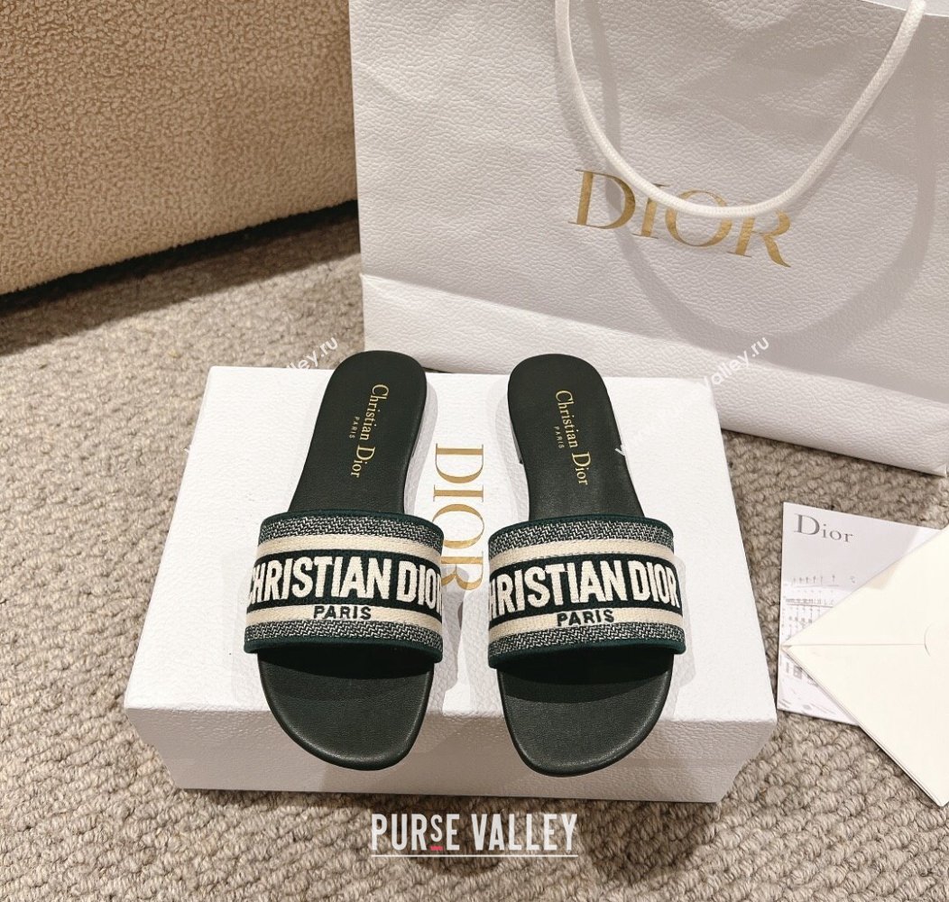 Dior Dway Flat Slides Sandal in Classic Embroidered Cotton Green 2024 1230 (MD-241231025)