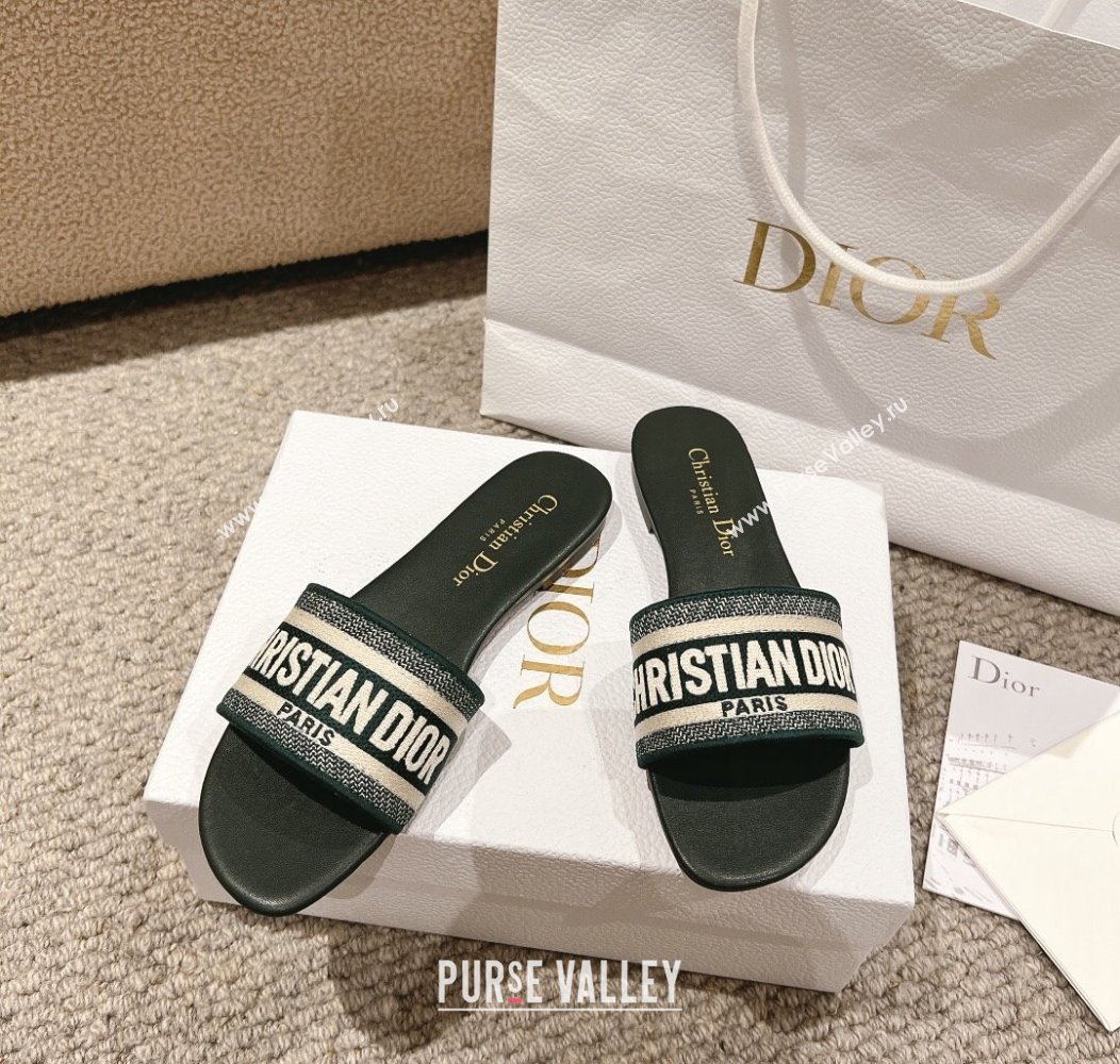 Dior Dway Flat Slides Sandal in Classic Embroidered Cotton Green 2024 1230 (MD-241231025)