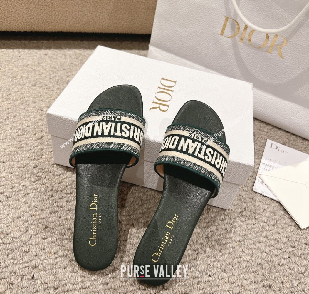 Dior Dway Flat Slides Sandal in Classic Embroidered Cotton Green 2024 1230 (MD-241231025)