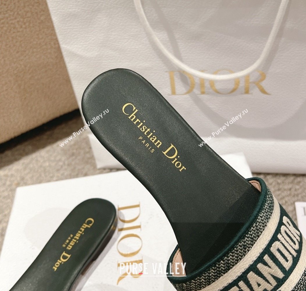 Dior Dway Flat Slides Sandal in Classic Embroidered Cotton Green 2024 1230 (MD-241231025)