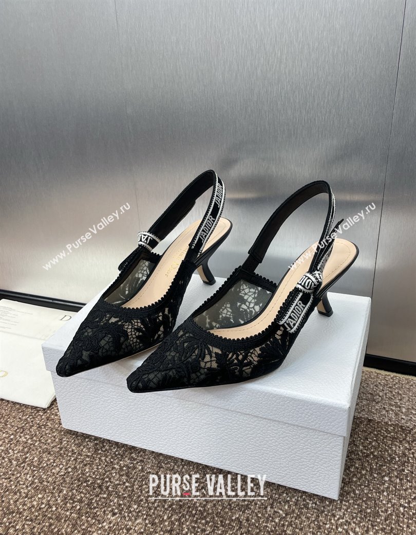 Dior JAdior Slingback Pumps 6.5cm in Transparent Mesh with Black Chardons Embroidery 2024 (JC-241231040)