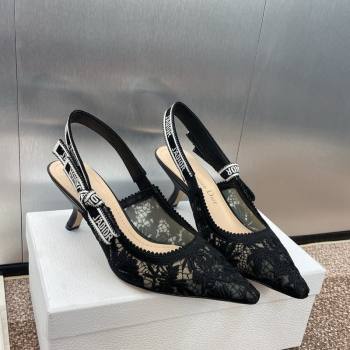 Dior JAdior Slingback Pumps 6.5cm in Transparent Mesh with Black Chardons Embroidery 2024 (JC-241231040)