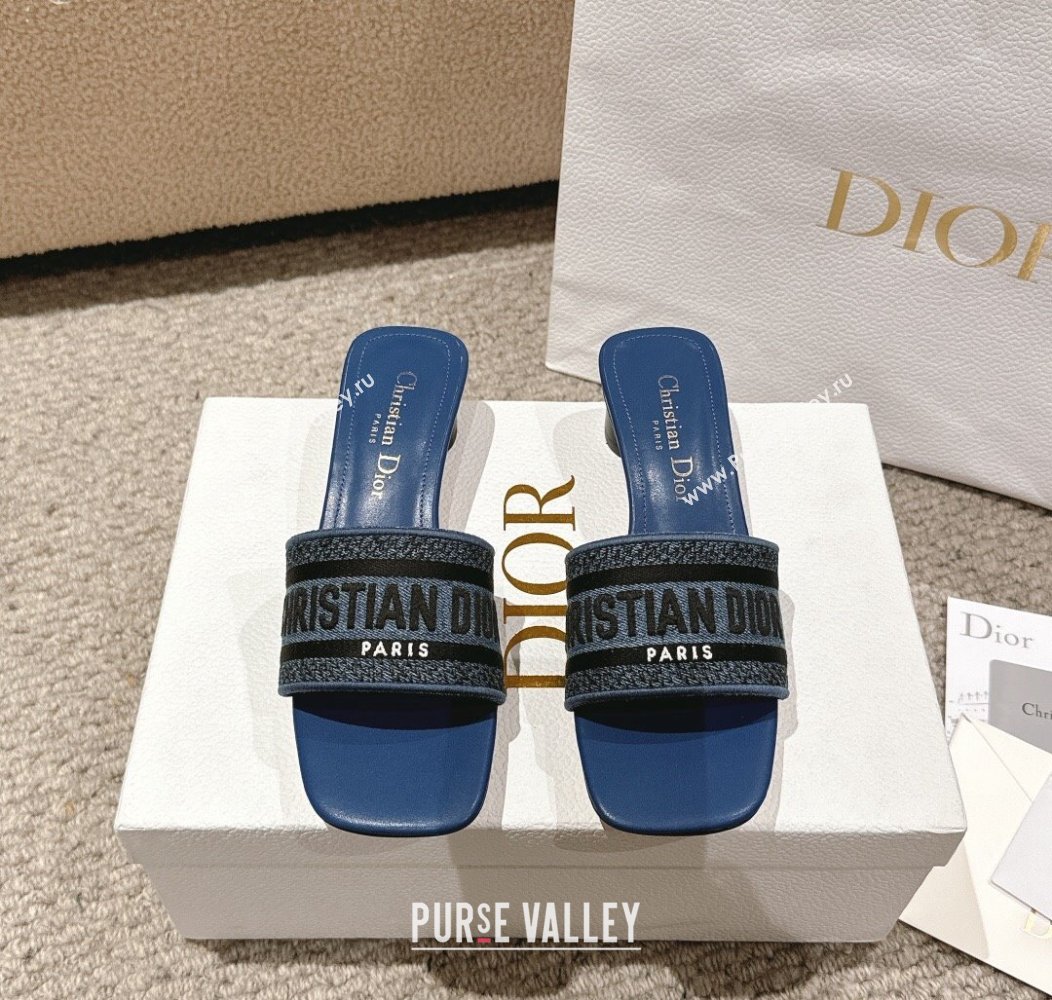 Dior Dway Heel Slides Sandal 3.5cm in Classic Embroidered Denim Blue2 2024 1230 (MD-241231021)