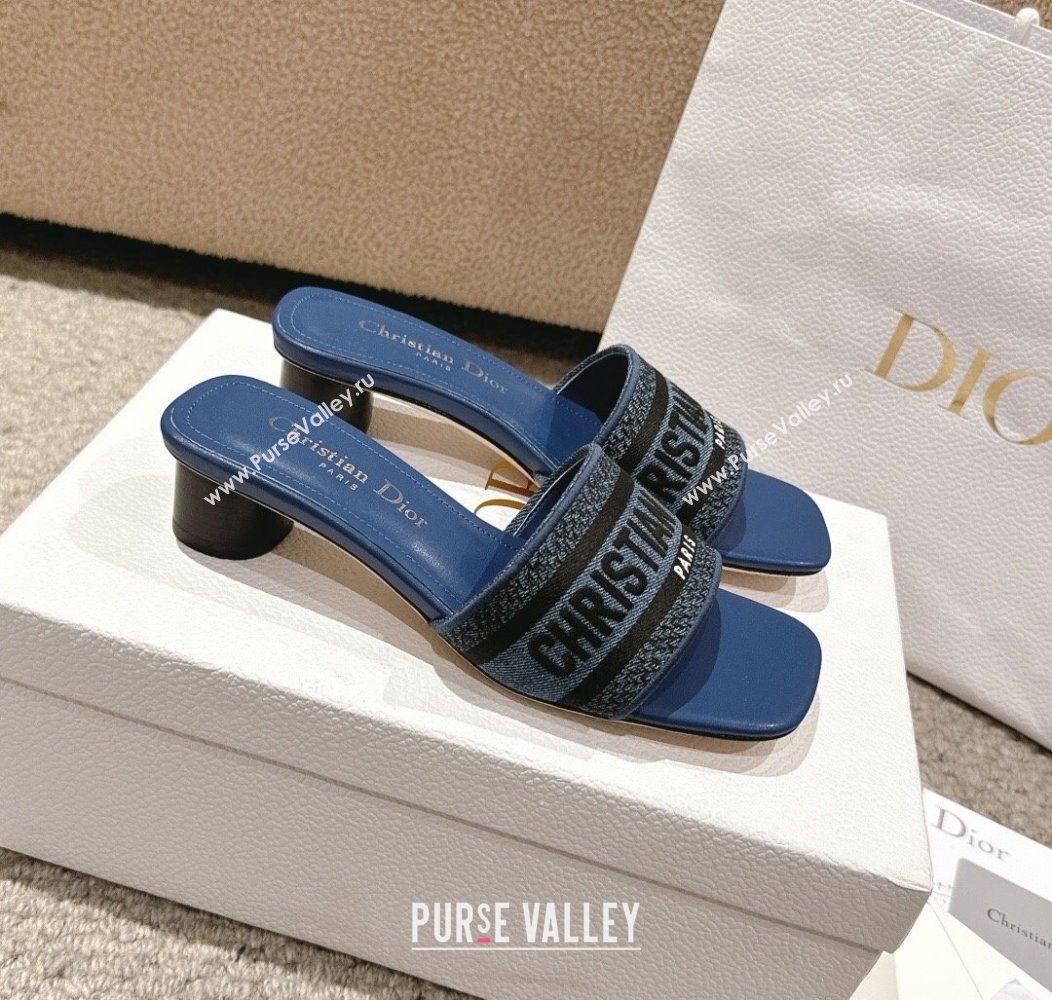 Dior Dway Heel Slides Sandal 3.5cm in Classic Embroidered Denim Blue2 2024 1230 (MD-241231021)