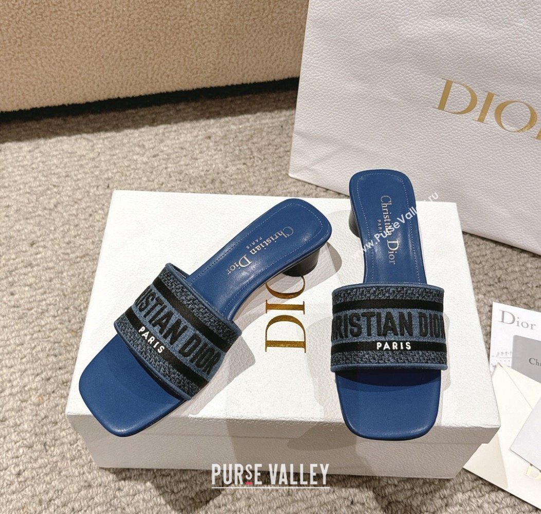 Dior Dway Heel Slides Sandal 3.5cm in Classic Embroidered Denim Blue2 2024 1230 (MD-241231021)