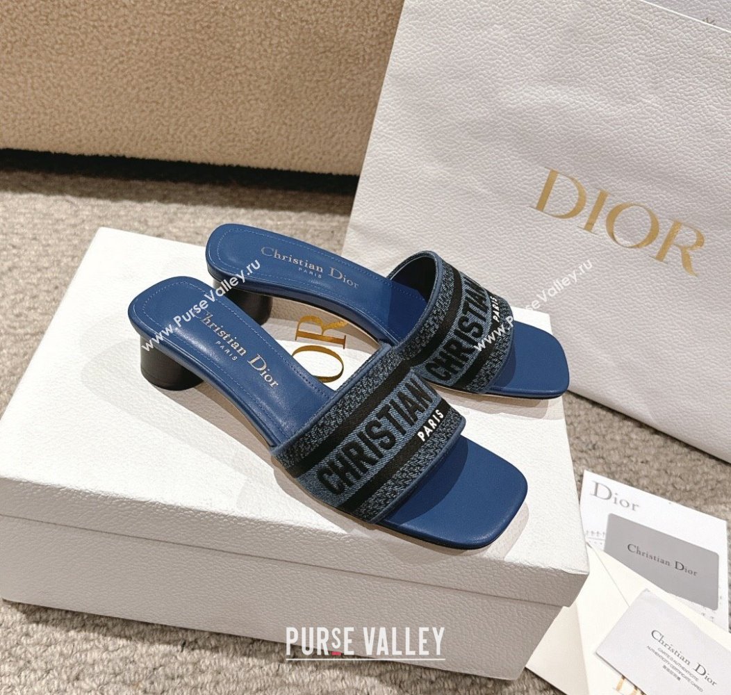 Dior Dway Heel Slides Sandal 3.5cm in Classic Embroidered Denim Blue2 2024 1230 (MD-241231021)