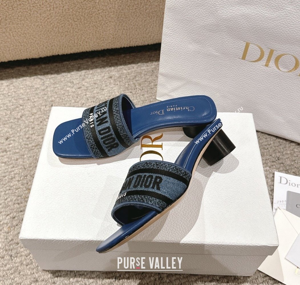 Dior Dway Heel Slides Sandal 3.5cm in Classic Embroidered Denim Blue2 2024 1230 (MD-241231021)