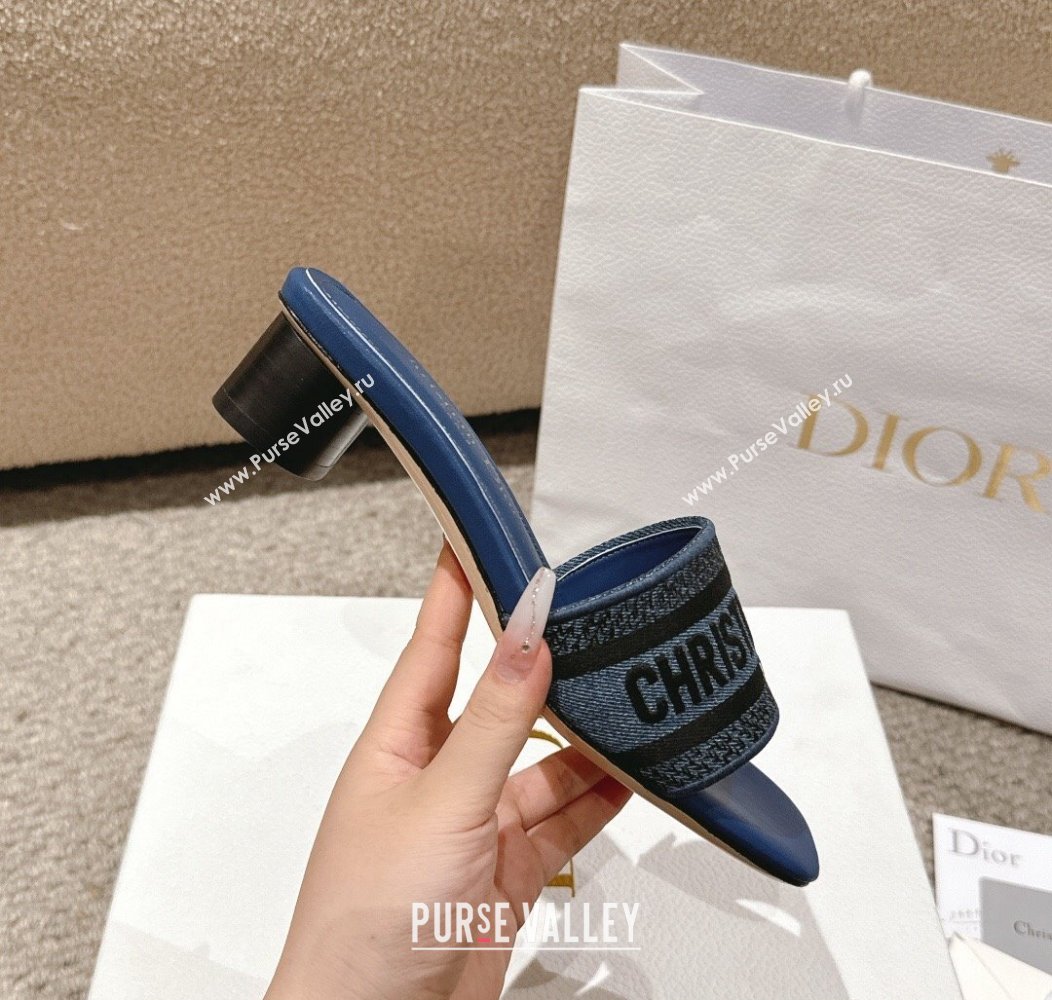 Dior Dway Heel Slides Sandal 3.5cm in Classic Embroidered Denim Blue2 2024 1230 (MD-241231021)