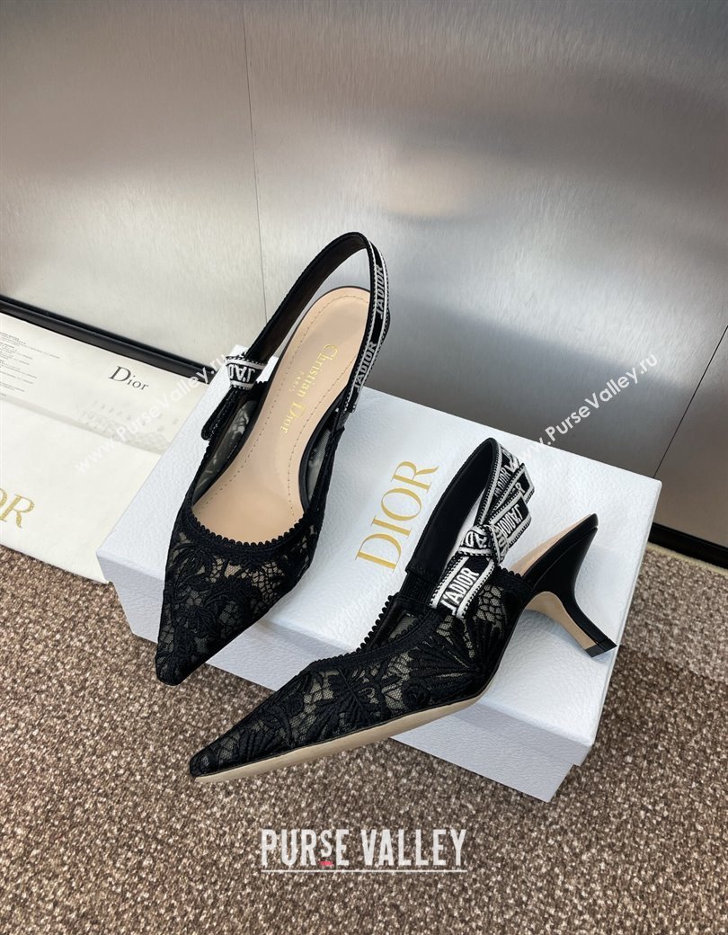 Dior JAdior Slingback Pumps 6.5cm in Transparent Mesh with Black Chardons Embroidery 2024 (JC-241231040)