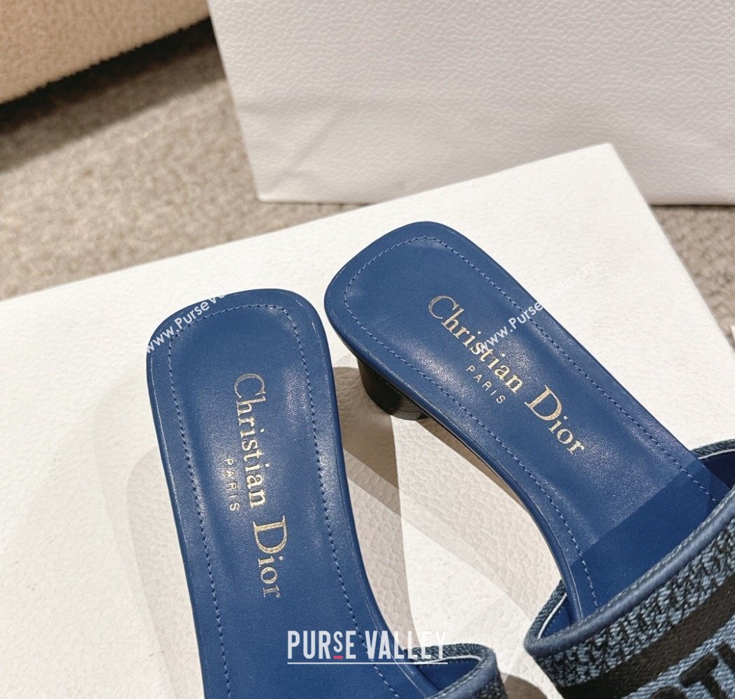 Dior Dway Heel Slides Sandal 3.5cm in Classic Embroidered Denim Blue2 2024 1230 (MD-241231021)