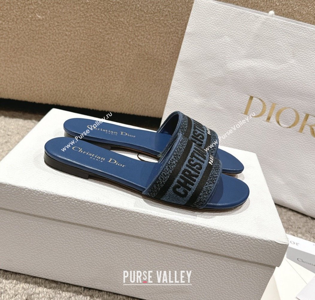 Dior Dway Flat Slides Sandal in Classic Embroidered Denim Blue2 2024 1230 (MD-241231026)