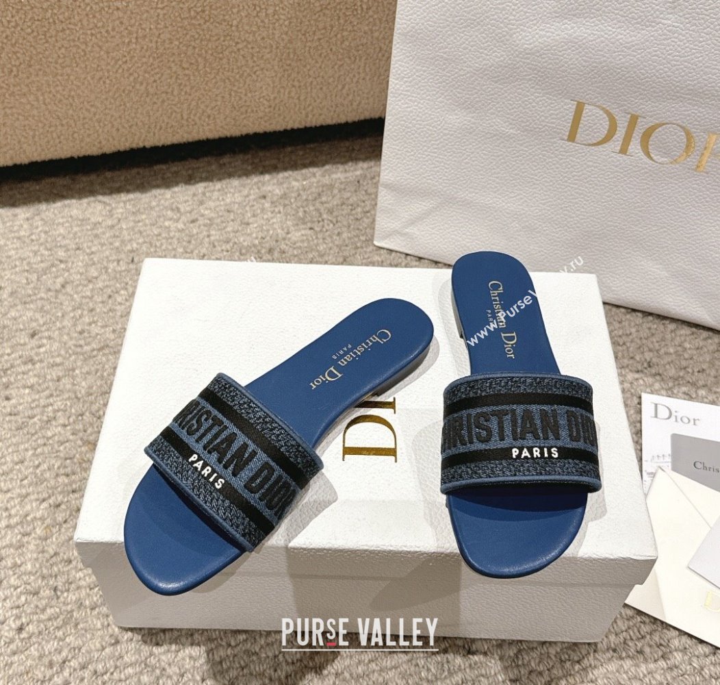 Dior Dway Flat Slides Sandal in Classic Embroidered Denim Blue2 2024 1230 (MD-241231026)