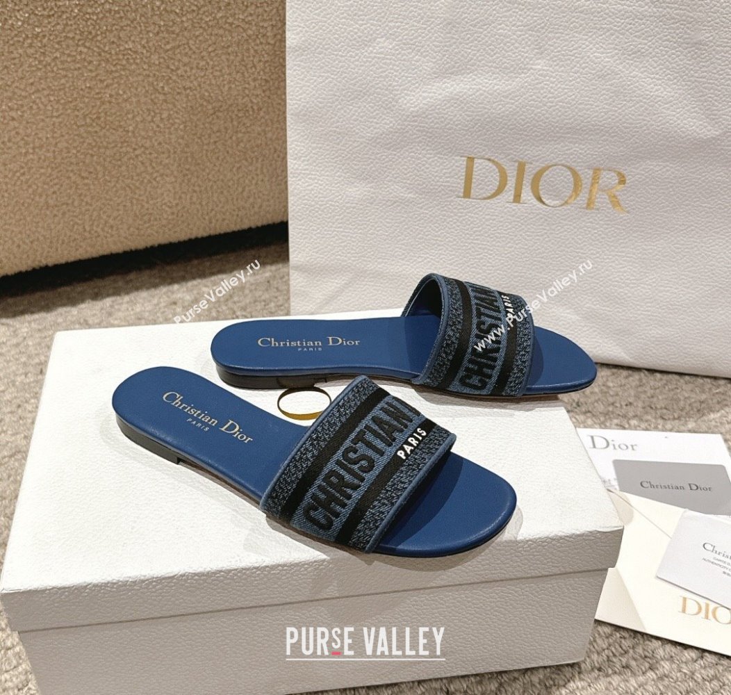 Dior Dway Flat Slides Sandal in Classic Embroidered Denim Blue2 2024 1230 (MD-241231026)