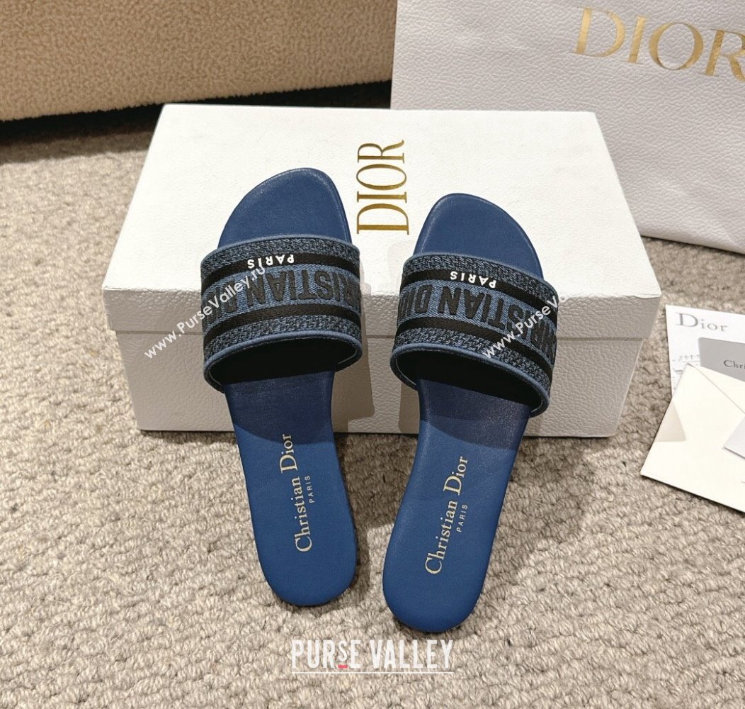 Dior Dway Flat Slides Sandal in Classic Embroidered Denim Blue2 2024 1230 (MD-241231026)