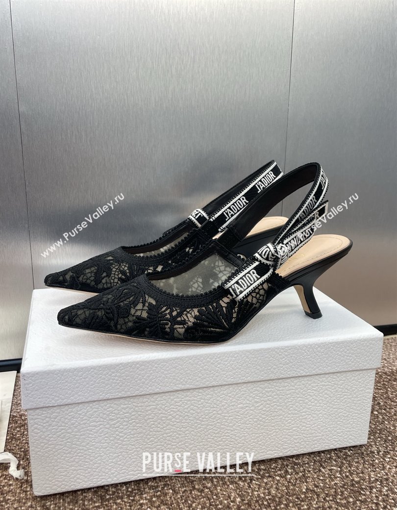 Dior JAdior Slingback Pumps 6.5cm in Transparent Mesh with Black Chardons Embroidery 2024 (JC-241231040)