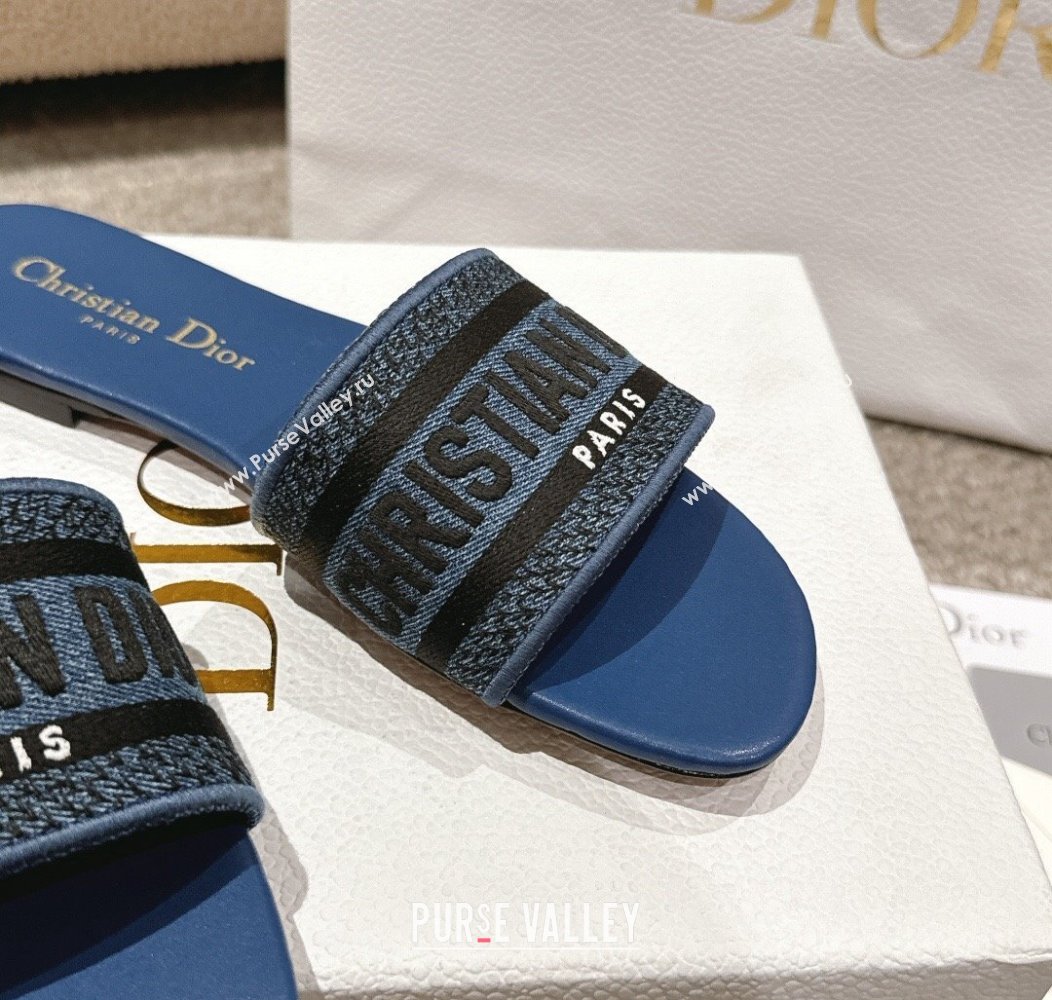 Dior Dway Flat Slides Sandal in Classic Embroidered Denim Blue2 2024 1230 (MD-241231026)