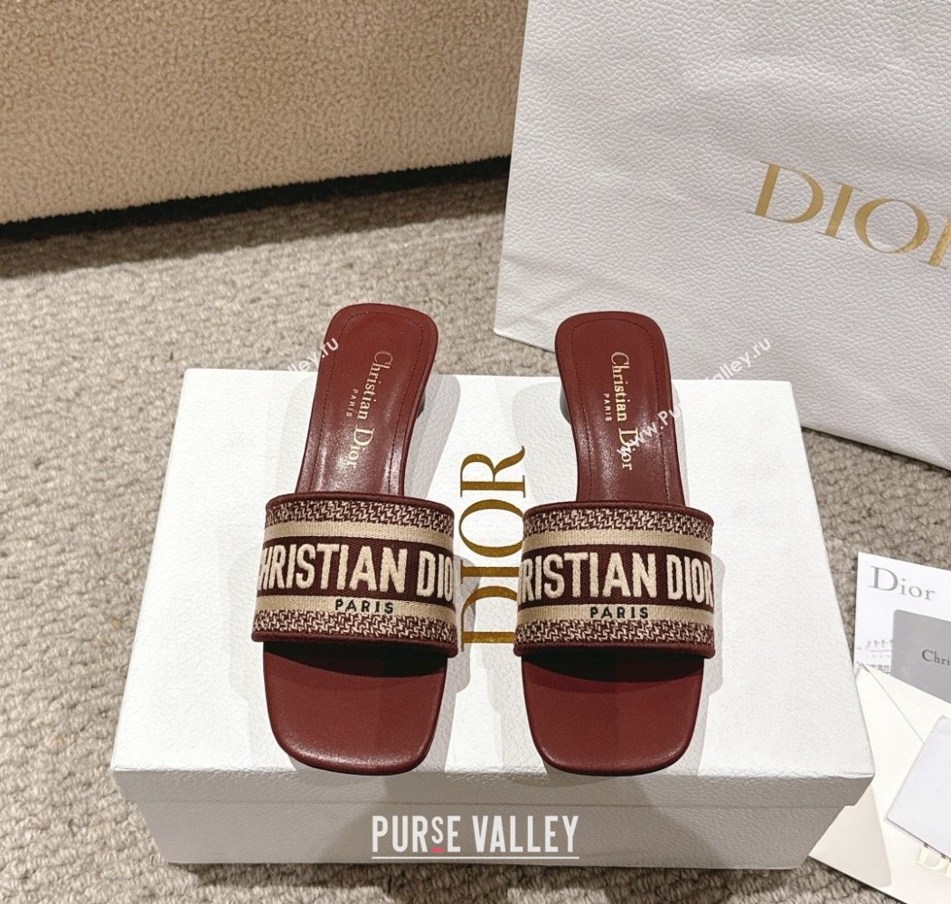 Dior Dway Heel Slides Sandal 3.5cm in Classic Embroidered Cotton Burgundy 2024 1230 (MD-241231022)