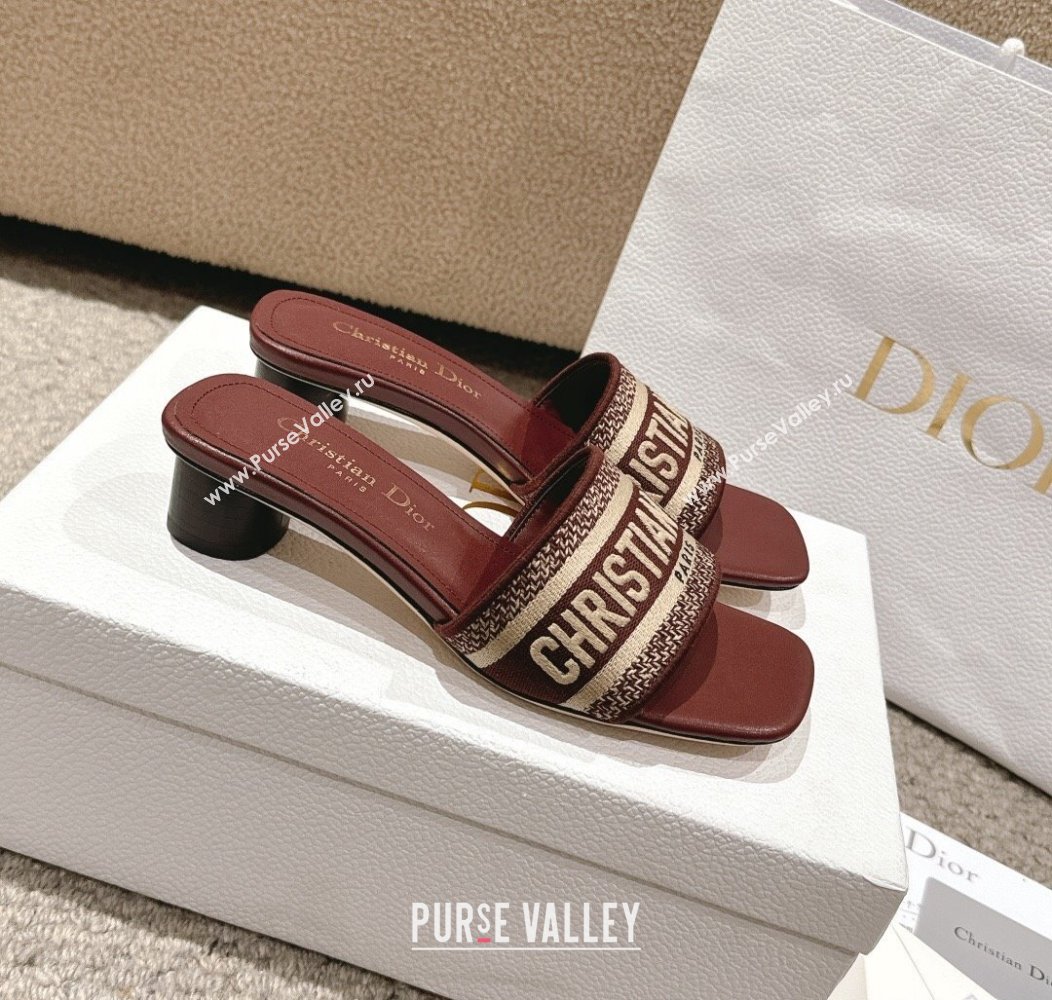 Dior Dway Heel Slides Sandal 3.5cm in Classic Embroidered Cotton Burgundy 2024 1230 (MD-241231022)