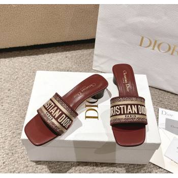 Dior Dway Heel Slides Sandal 3.5cm in Classic Embroidered Cotton Burgundy 2024 1230 (MD-241231022)