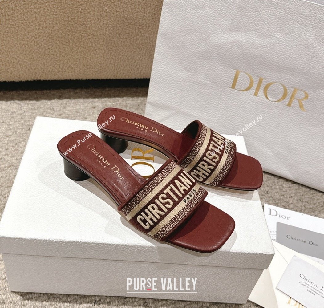 Dior Dway Heel Slides Sandal 3.5cm in Classic Embroidered Cotton Burgundy 2024 1230 (MD-241231022)