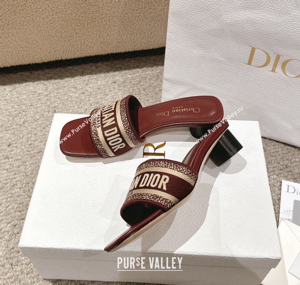 Dior Dway Heel Slides Sandal 3.5cm in Classic Embroidered Cotton Burgundy 2024 1230 (MD-241231022)