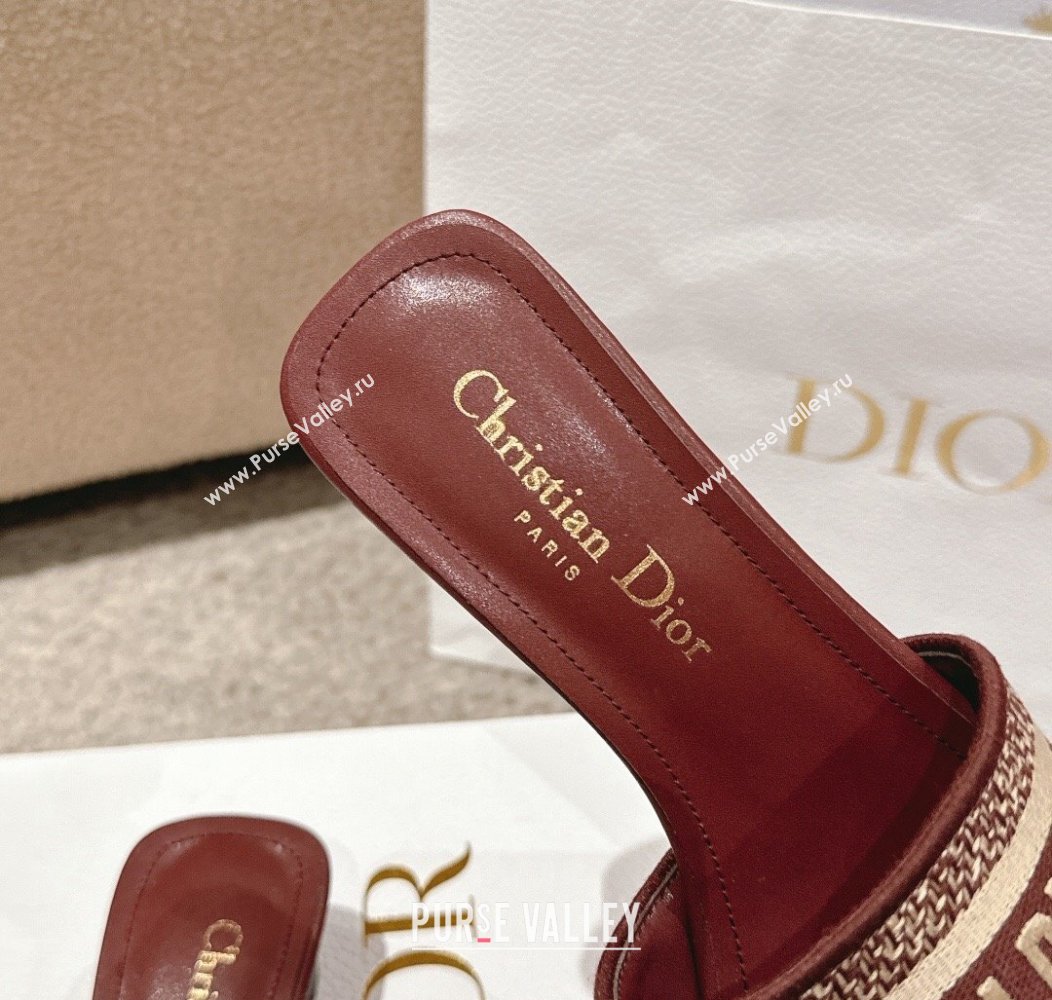 Dior Dway Heel Slides Sandal 3.5cm in Classic Embroidered Cotton Burgundy 2024 1230 (MD-241231022)