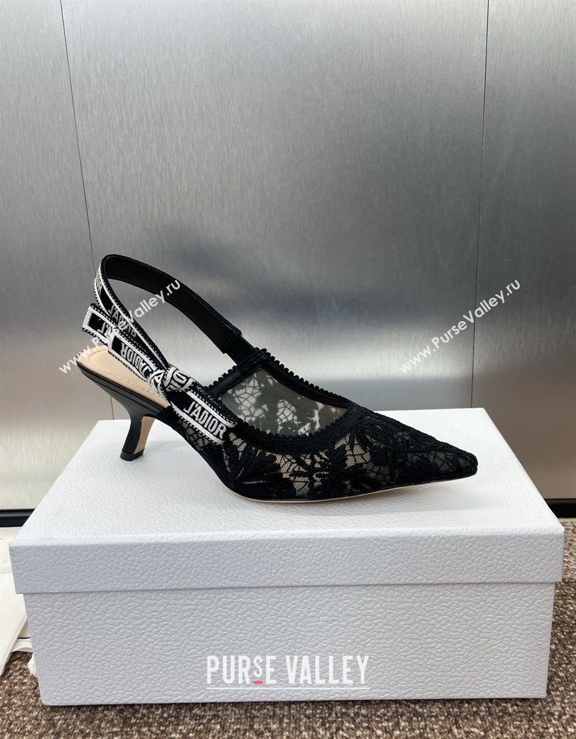 Dior JAdior Slingback Pumps 6.5cm in Transparent Mesh with Black Chardons Embroidery 2024 (JC-241231040)