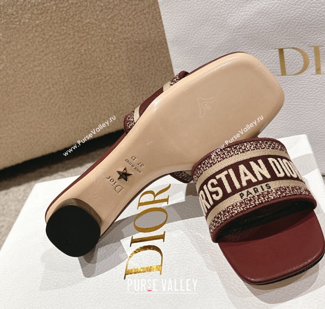 Dior Dway Heel Slides Sandal 3.5cm in Classic Embroidered Cotton Burgundy 2024 1230 (MD-241231022)