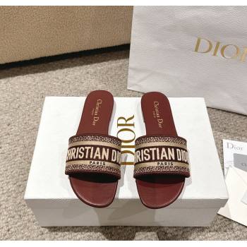 Dior Dway Flat Slides Sandal in Classic Embroidered Cotton Burgundy 2024 1230 (MD-241231027)