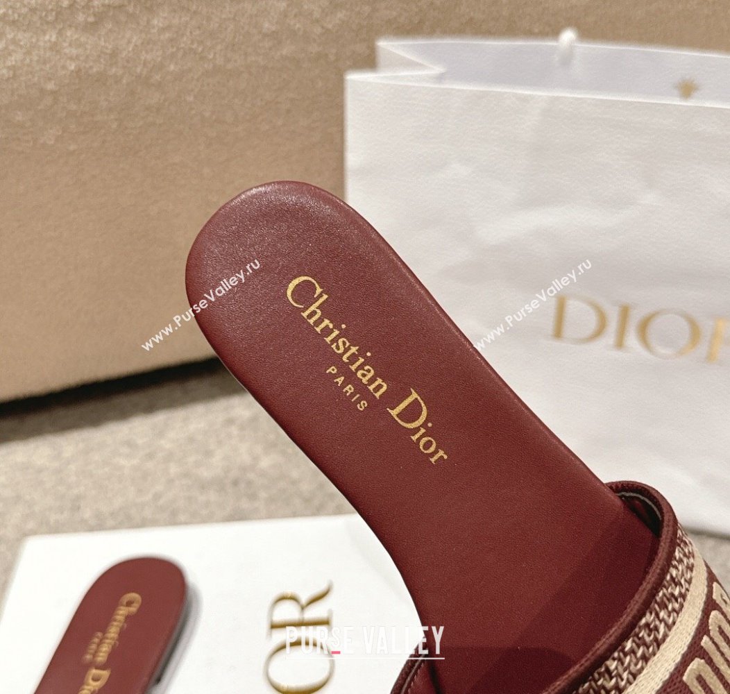 Dior Dway Flat Slides Sandal in Classic Embroidered Cotton Burgundy 2024 1230 (MD-241231027)