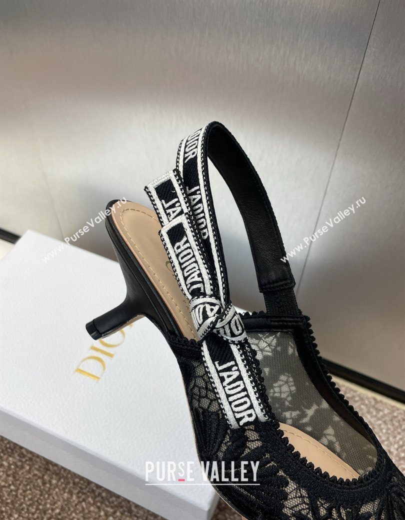 Dior JAdior Slingback Pumps 6.5cm in Transparent Mesh with Black Chardons Embroidery 2024 (JC-241231040)