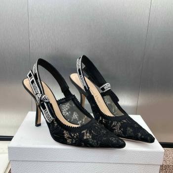 Dior JAdior Slingback Pumps 9.5cm in Transparent Mesh with Black Chardons Embroidery 2024 (JC-241231041)