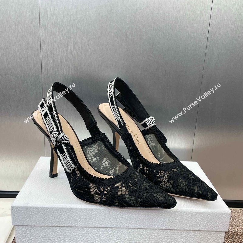 Dior JAdior Slingback Pumps 9.5cm in Transparent Mesh with Black Chardons Embroidery 2024 (JC-241231041)