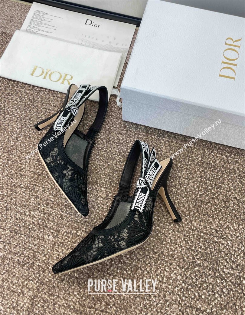 Dior JAdior Slingback Pumps 9.5cm in Transparent Mesh with Black Chardons Embroidery 2024 (JC-241231041)