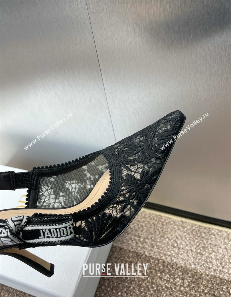 Dior JAdior Slingback Pumps 9.5cm in Transparent Mesh with Black Chardons Embroidery 2024 (JC-241231041)