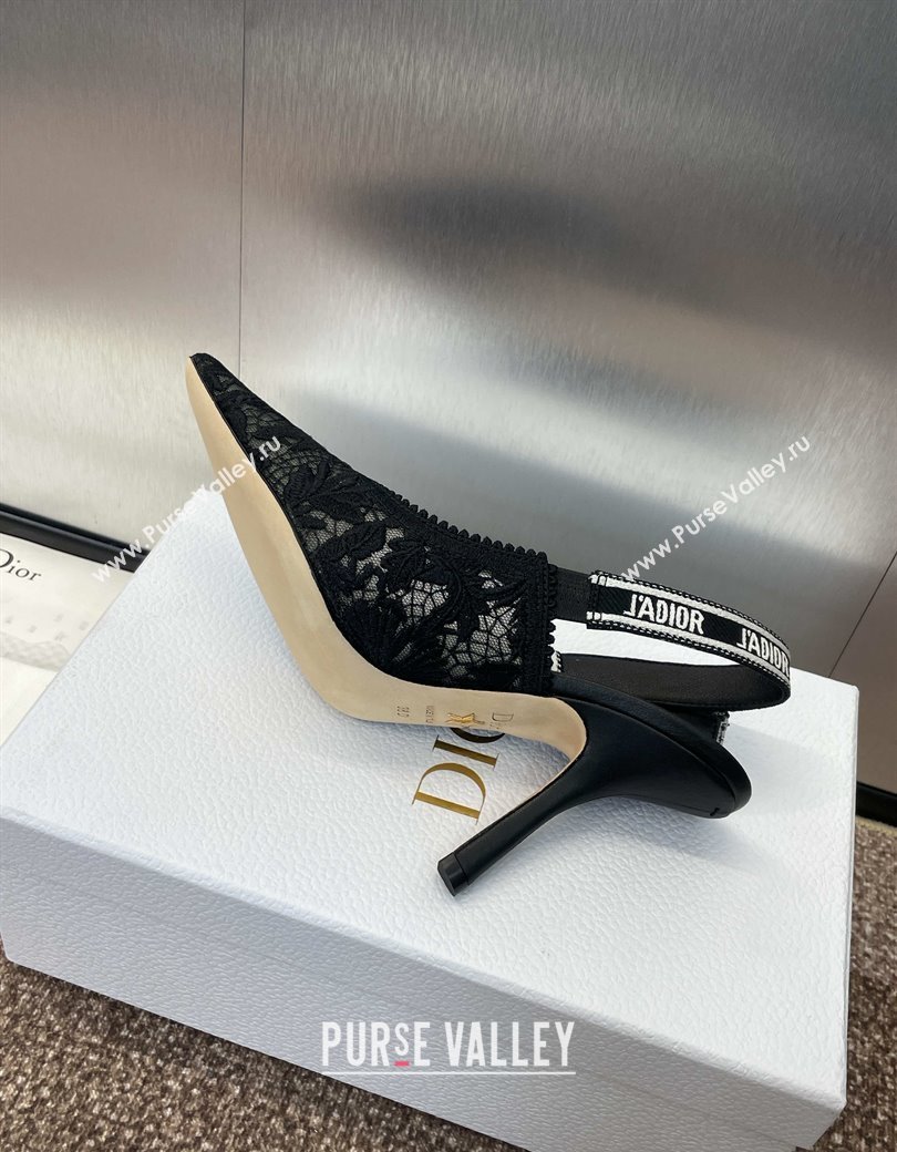 Dior JAdior Slingback Pumps 9.5cm in Transparent Mesh with Black Chardons Embroidery 2024 (JC-241231041)