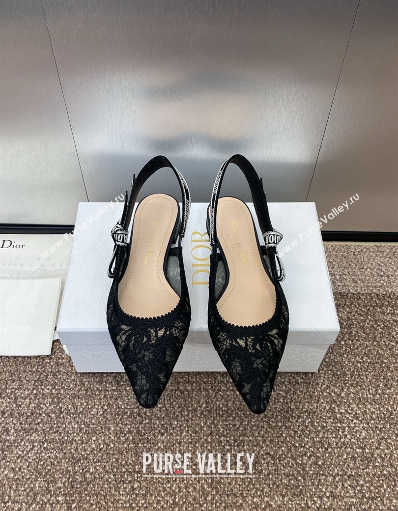 Dior JAdior Slingback Ballet Flat in Transparent Mesh with Black Chardons Embroidery 2024 (JC-241231042)