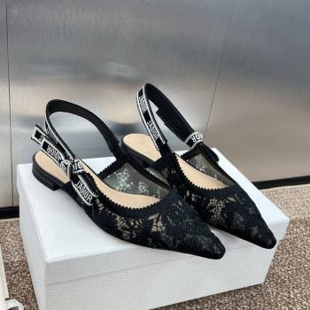 Dior JAdior Slingback Ballet Flat in Transparent Mesh with Black Chardons Embroidery 2024 (JC-241231042)